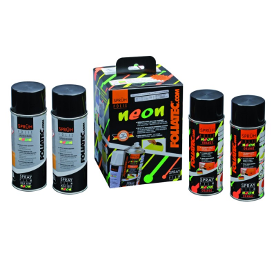 Foliatec Spray Vinilo (Dip) Neon 4-Piezas Juego - Naranja 2x400ml + Base Coat 2x400ml